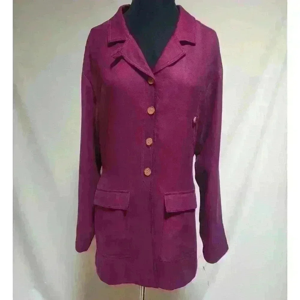 NWOT Baldanza Sportivo M 100% Silk Wine Trench Look Jacket/Top Back Tie Waist‎